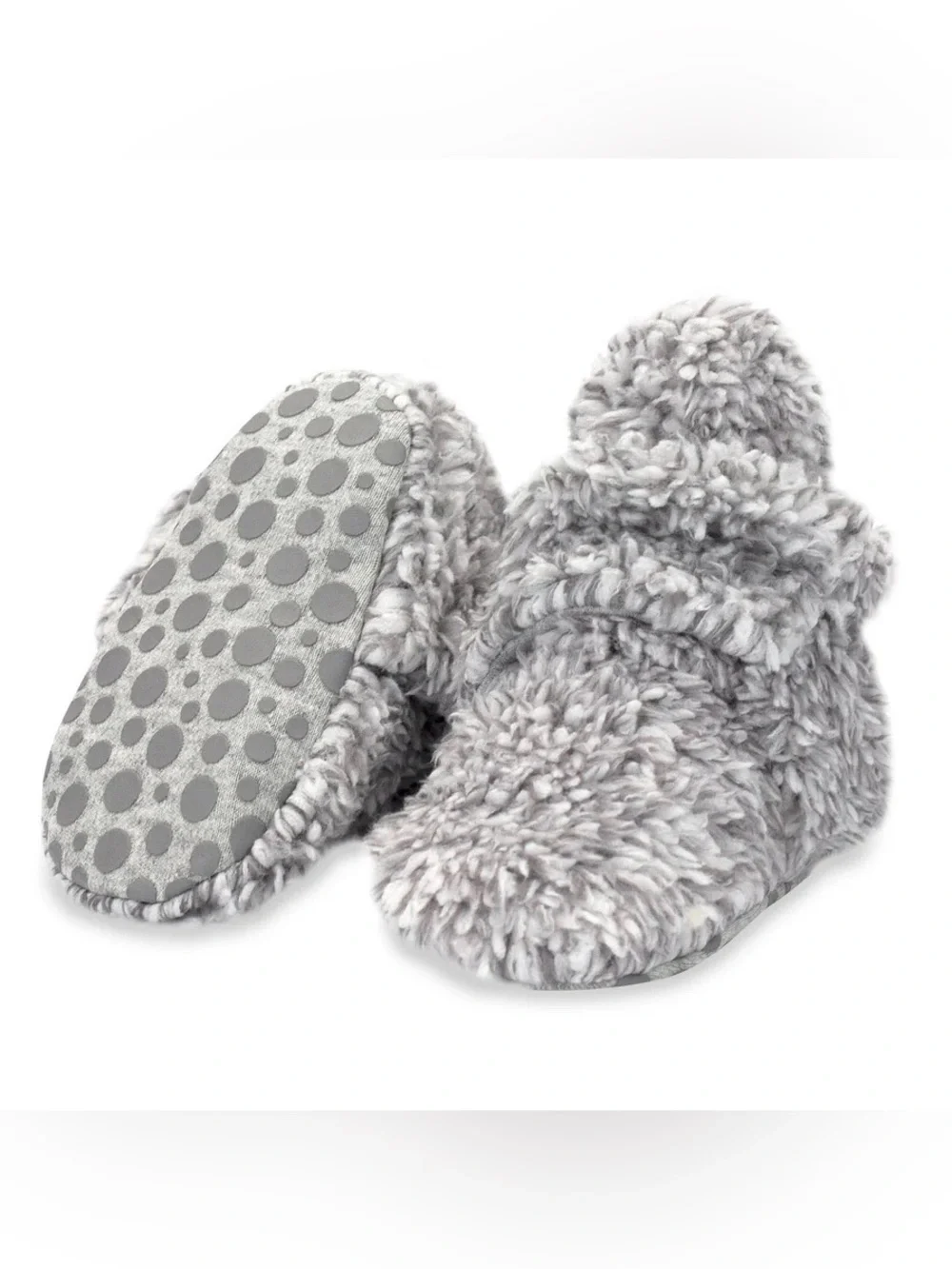 Zutano set of 3-6 month infant booties, cream cozy fleece and gray furry gripper